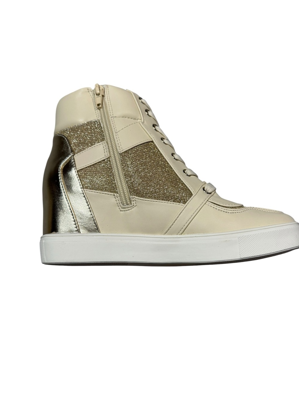 New BCBGeneration Jansy High-Top Wedge Sneakers In Bianca/Platino Size 6.5 - Picture 5 of 8